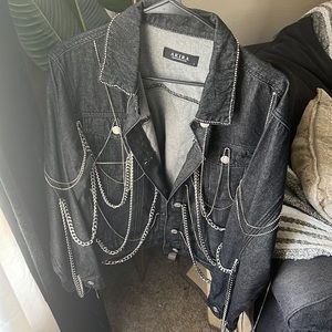 Denim jacket with chains - dark denim